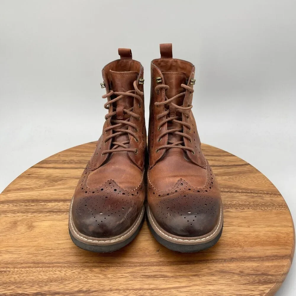 Clarks Boots Mens 9.5 Brown Leather Brogue  Casual Comfort Going Out Wingtip